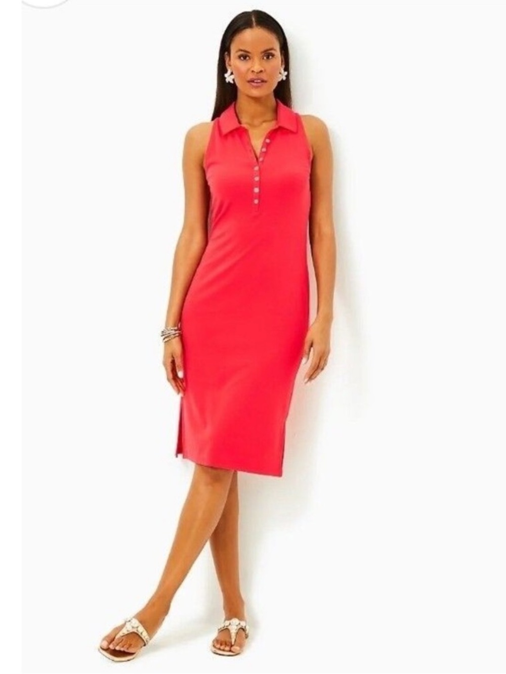 Lilly Pulitzer Reema Sleeveless Polo Dress Mizner Red Women Medium Midi